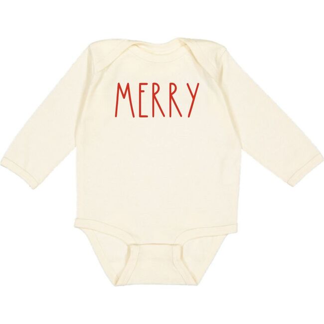 Merry Doodle Christmas Long Sleeve Bodysuit, Natural