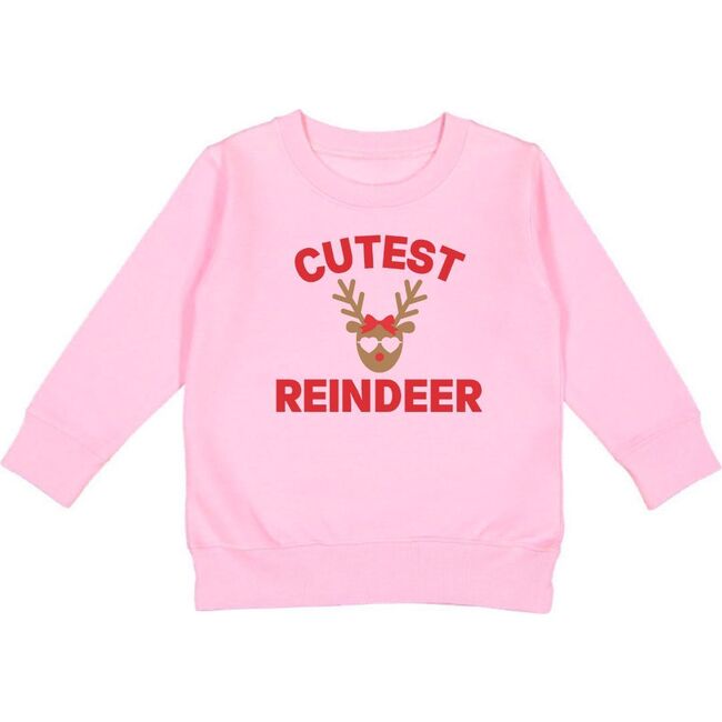 Cutest Reindeer Christmas Sweatshirt, Pink - Sweatshirts - 1