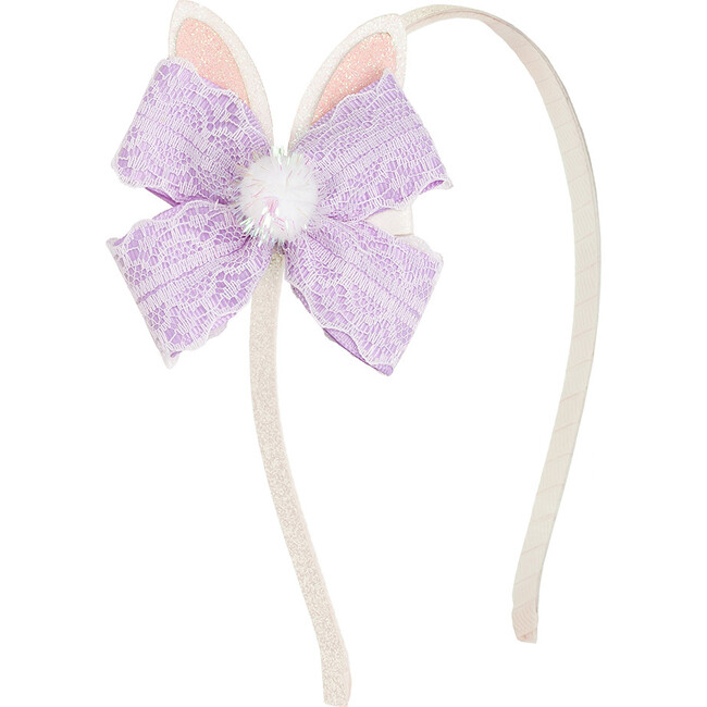 Lavender Lace Easter Bunny Bow Headband, Lavender - Hair Accessories - 1