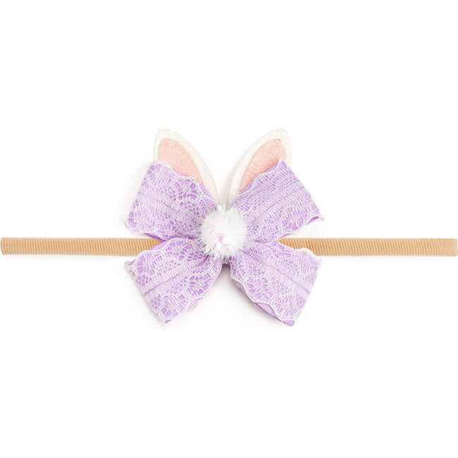 Lavender Lace Easter Bunny Bow Baby Headband, Lavender - Headbands - 1