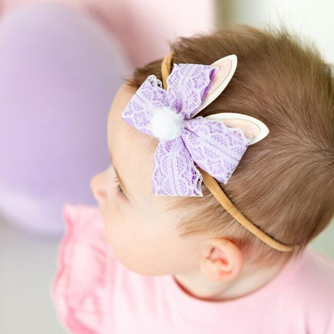 Lavender Lace Easter Bunny Bow Baby Headband, Lavender - Headbands - 3