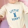 Little Bunny Steel Blue Easter Short Sleeve Romper, Natural - Rompers - 3 - thumbnail