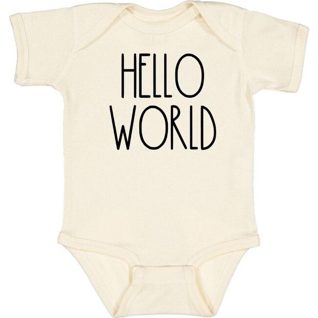 Hello World Short Sleeve Bodysuit, Natural