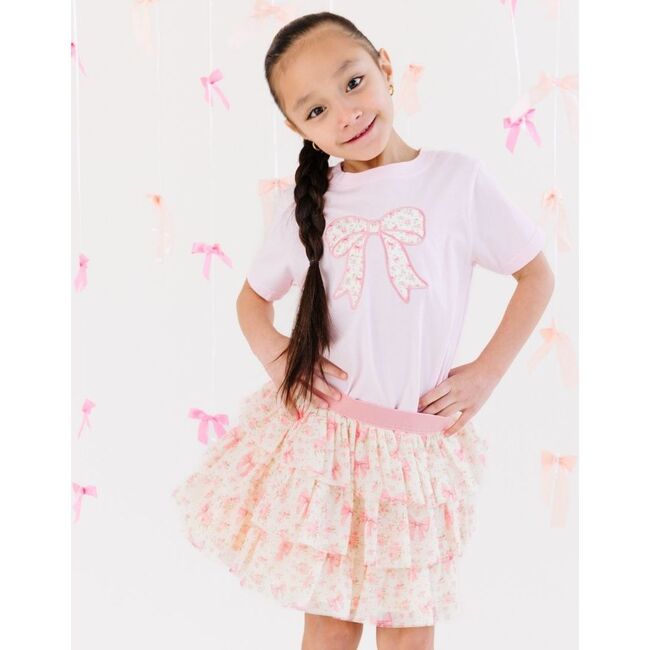 Ditsy Floral Bow Patch Short Sleeve T-Shirt, Ballet