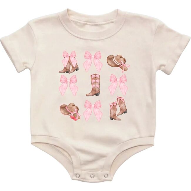 Coquette Cowgirl Short Sleeve Romper, Natural