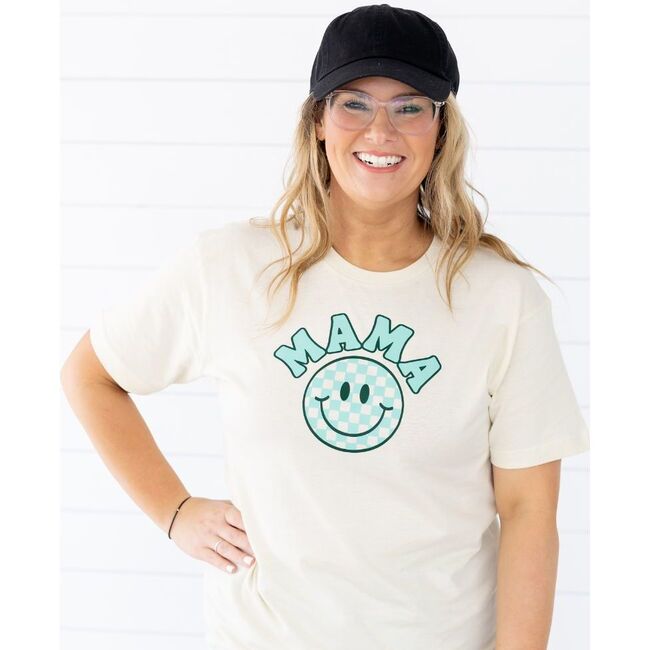 Mama Smiley Checker Adult Short Sleeve T-Shirt, Natural - T-Shirts - 2