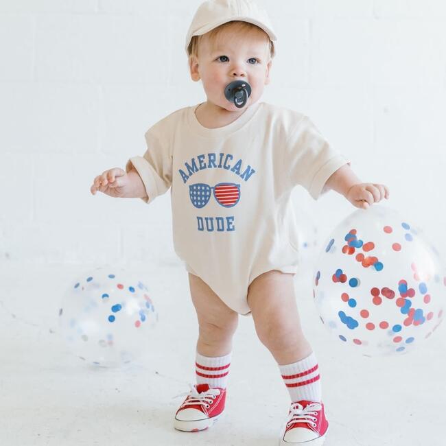 American Dude Short Sleeve Romper, Natural - Rompers - 2