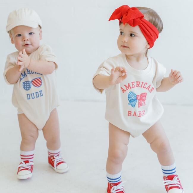 American Dude Short Sleeve Romper, Natural - Rompers - 3
