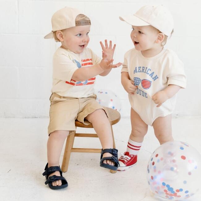 American Dude Short Sleeve Romper, Natural - Rompers - 4