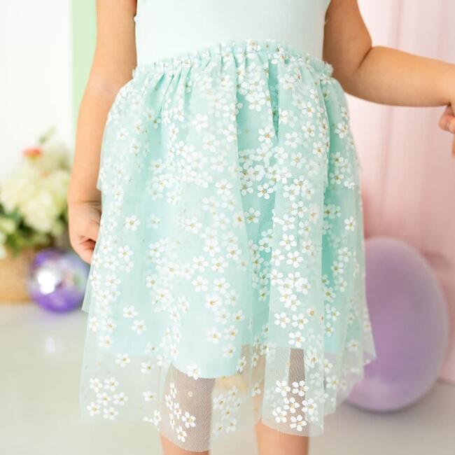 Aqua Ditsy Daisy Easter Tiered Short Sleeve Tutu Dress, Aqua - Dresses - 3