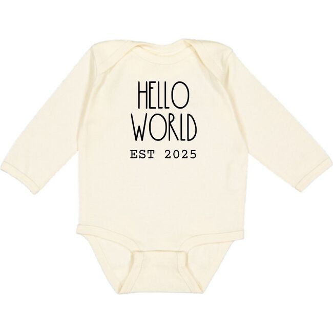Hello World Est 2025 Long Sleeve Bodysuit, Natural - Onesies - 1