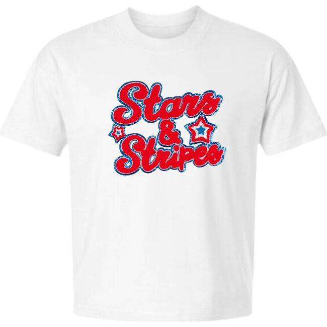 Stars and Stripes Patch Adult Short Sleeve T-Shirt, White