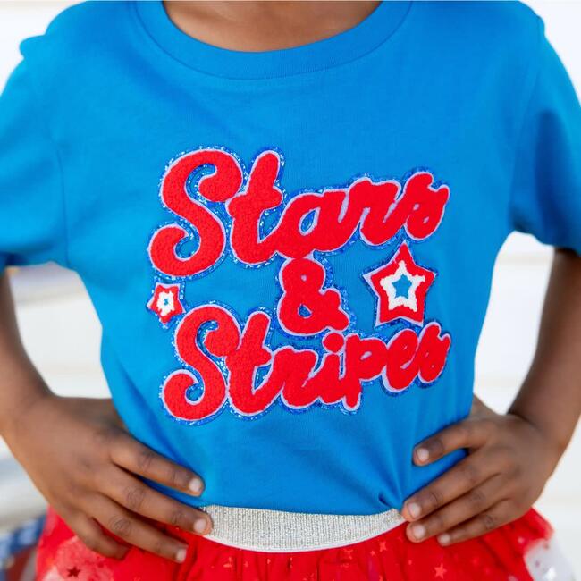 Stars and Stripes Patch Short Sleeve T-Shirt, Mid-Blue - T-Shirts - 2