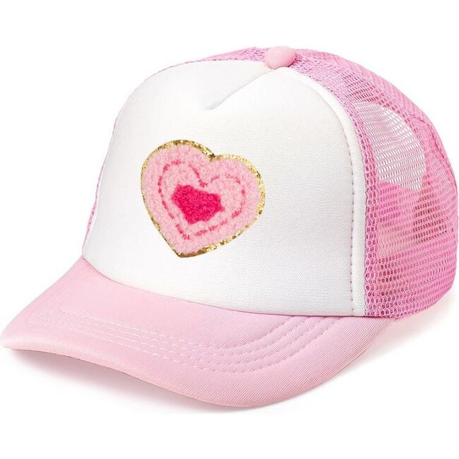 Multi Heart Patch Trucker Hat, Pink/White - Hats - 1