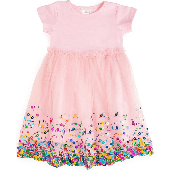 Pink Confetti Short Sleeve Tutu Dress, Pink