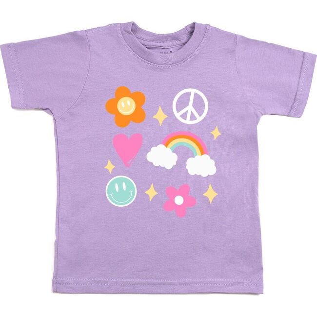 Happy Doodle Short Sleeve T-Shirt, Lavender - T-Shirts - 1