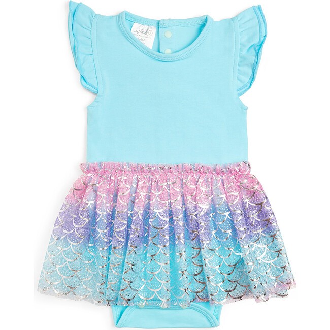 Sparkling Mermaid Short Sleeve Tutu Bodysuit, Blue - Dresses - 1