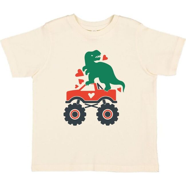 Dino Heart Crusher Valentine's Day Short Sleeve T-Shirt, Natural - T-Shirts - 1
