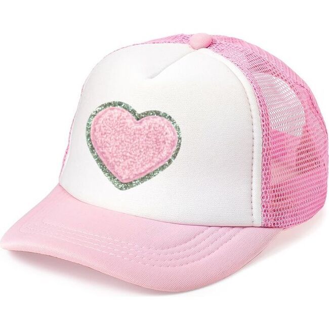 Heart Patch Hat, Pink And White - Hats - 1