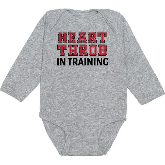 Heart Throb in Training Valentine's Day Long Sleeve Bodysuit, Grey