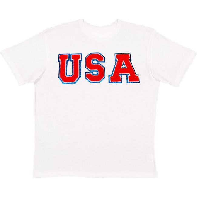 USA Red Patch Adult Short Sleeve T-Shirt, White - Shirts - 1