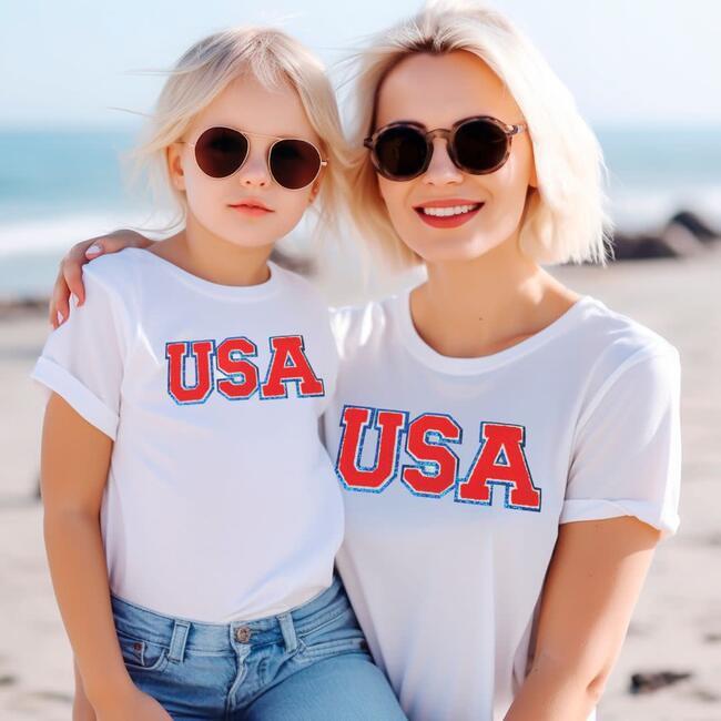 USA Red Patch Adult Short Sleeve T-Shirt, White - Shirts - 2