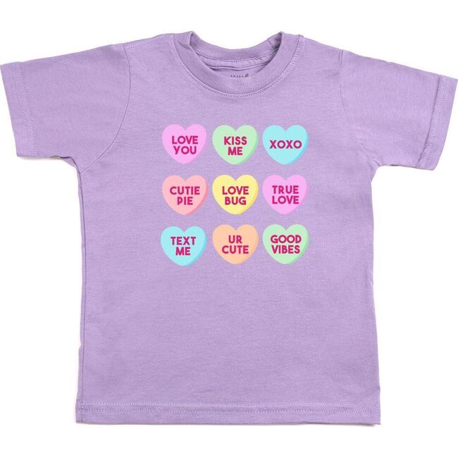 Candy Hearts Valentine's Day Short Sleeve T-Shirt, Lavender
