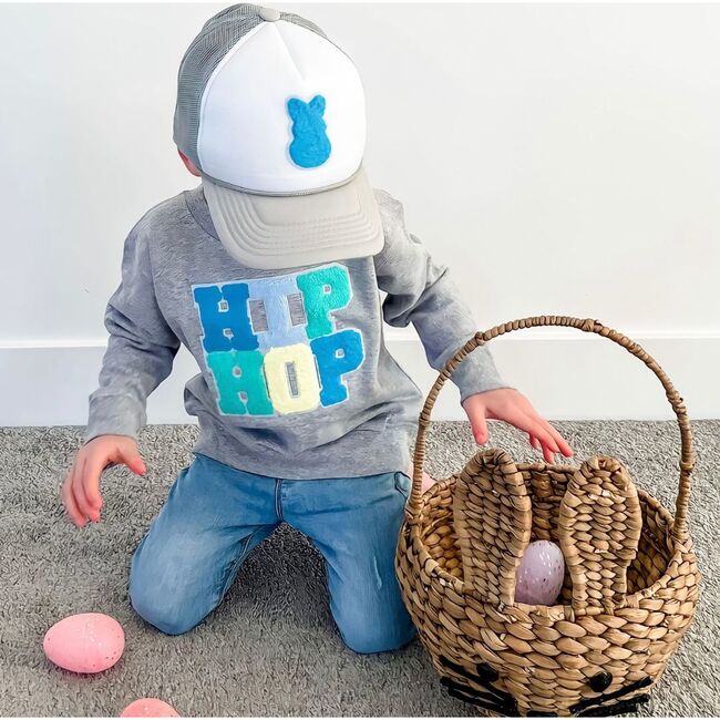 Boy Bunny Patch Hat, Blue - Hats - 2