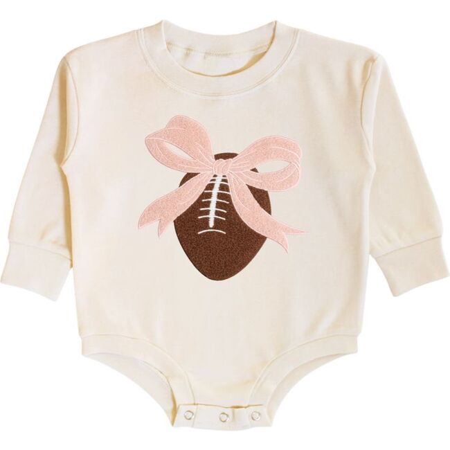 Coquette Football Patch Long Sleeve Romper, Natural