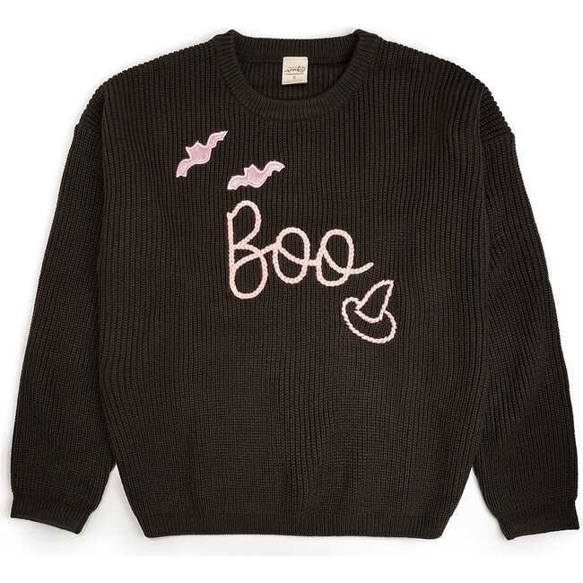 Boo Bat Halloween Knit Women's Sweater, Charcoal