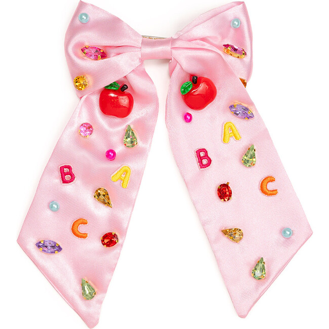 Back To School Cutie Gemstone Hair Bow Clip, Pink