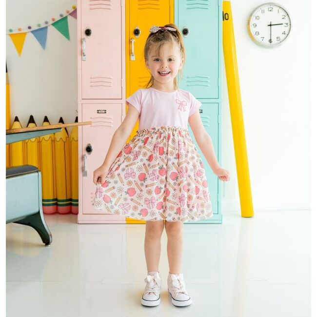 Back To School Cutie Patch Short Sleeve Tutu Dress, Multi