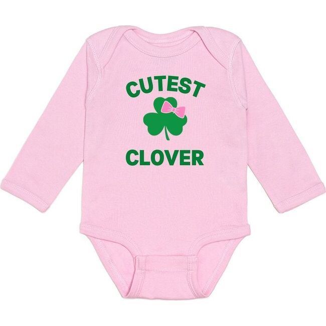 Cutest Clover St. Patrick's Day Long Sleeve Bodysuit, Pink