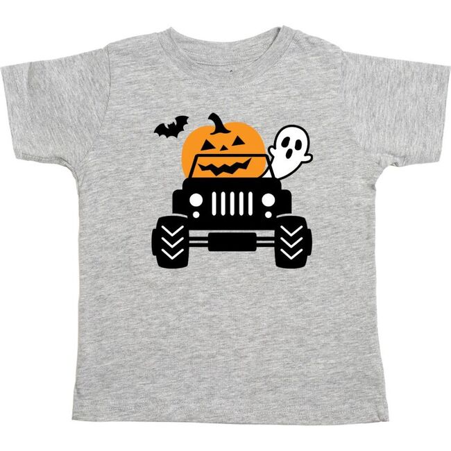Pumpkin Monster Truck Halloween Short Sleeve T-Shirt, Grey - T-Shirts - 1