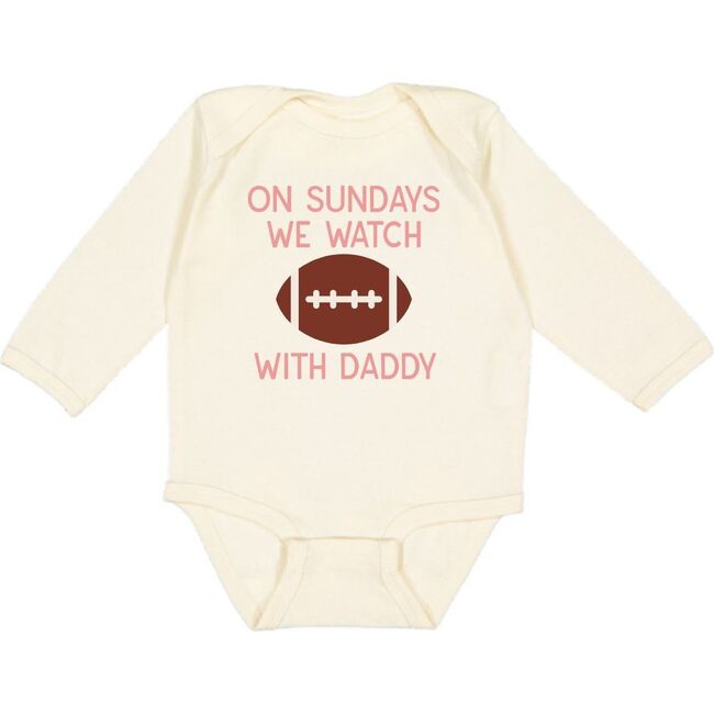 Football Sundays With Daddy Long Sleeve Bodysuit, Natural - Onesies - 1