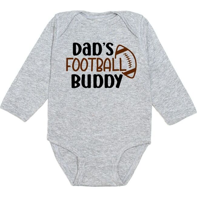 Dad's Football Buddy Black & Brown Long Sleeve Bodysuit, Grey