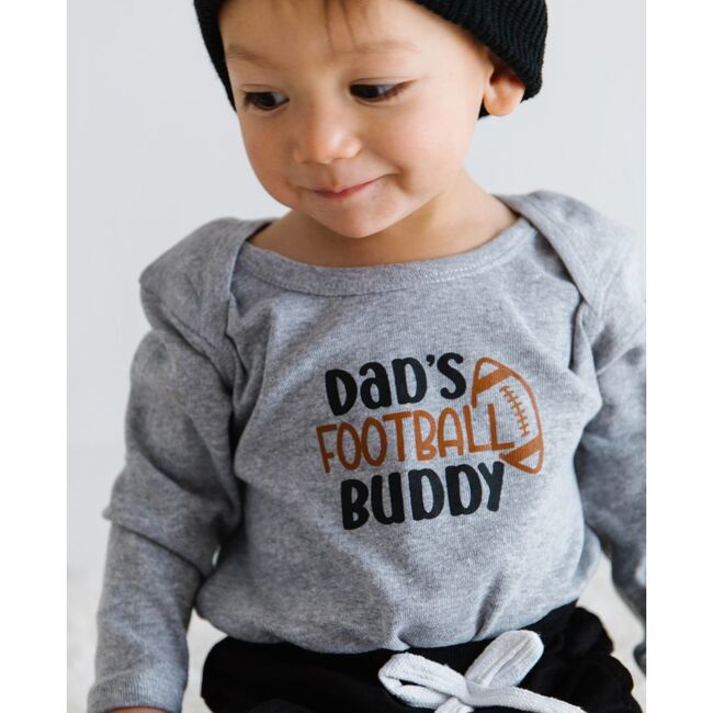 Dad's Football Buddy Black & Brown Long Sleeve Bodysuit, Grey - Onesies - 2