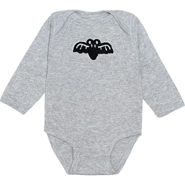 Bat Patch Halloween Long Sleeve Bodysuit, Grey - Onesies - 1
