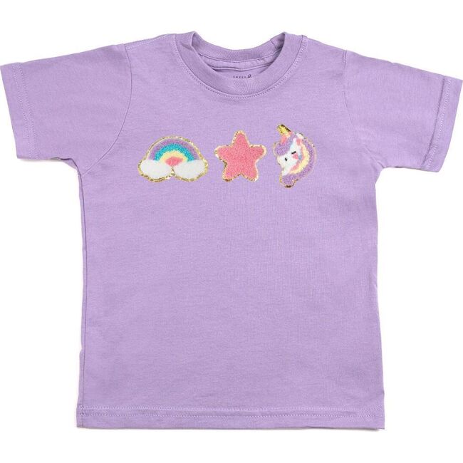Unicorn Doodle Patch Short Sleeve T-Shirt, Lavender - T-Shirts - 1