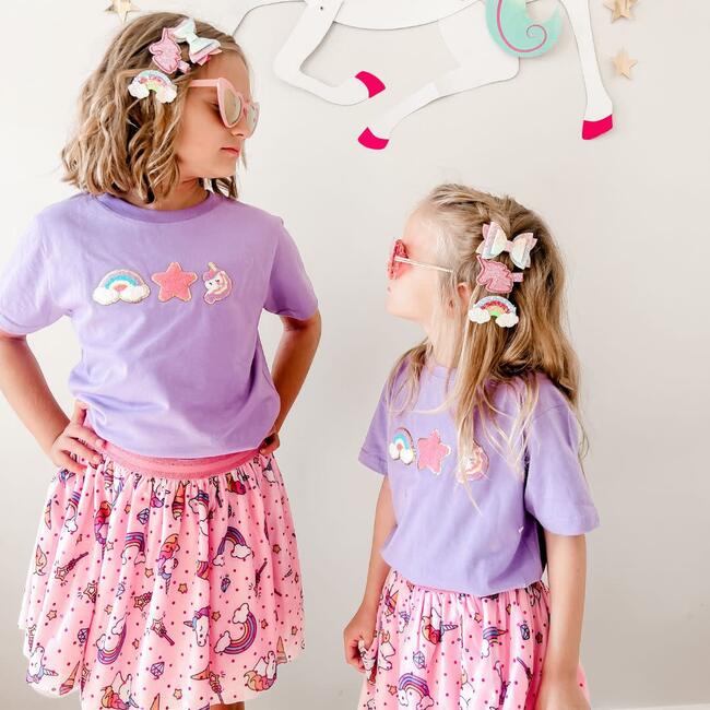 Unicorn Doodle Patch Short Sleeve T-Shirt, Lavender - T-Shirts - 2