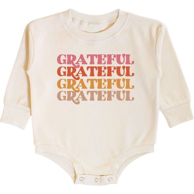 Grateful Thanksgiving Long Sleeve Romper, Natural