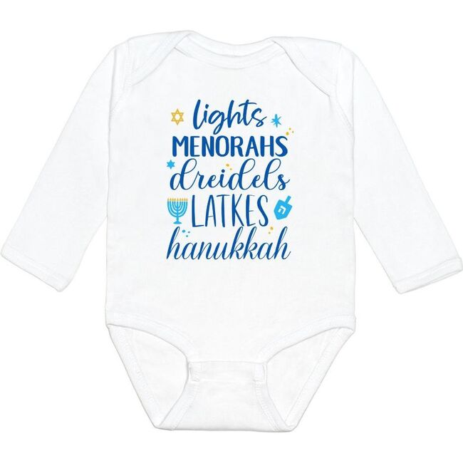 Hanukkah Fun Long Sleeve Bodysuit, White