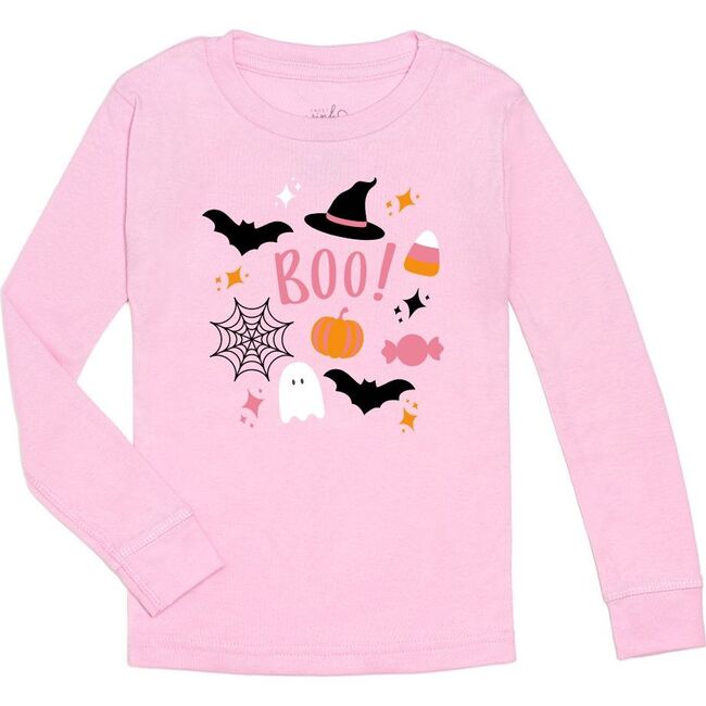 Halloween Doodle Long Sleeve Shirt, Pink - Shirts - 1