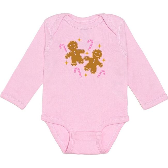 Gingerbread Christmas Long Sleeve Bodysuit, Pink