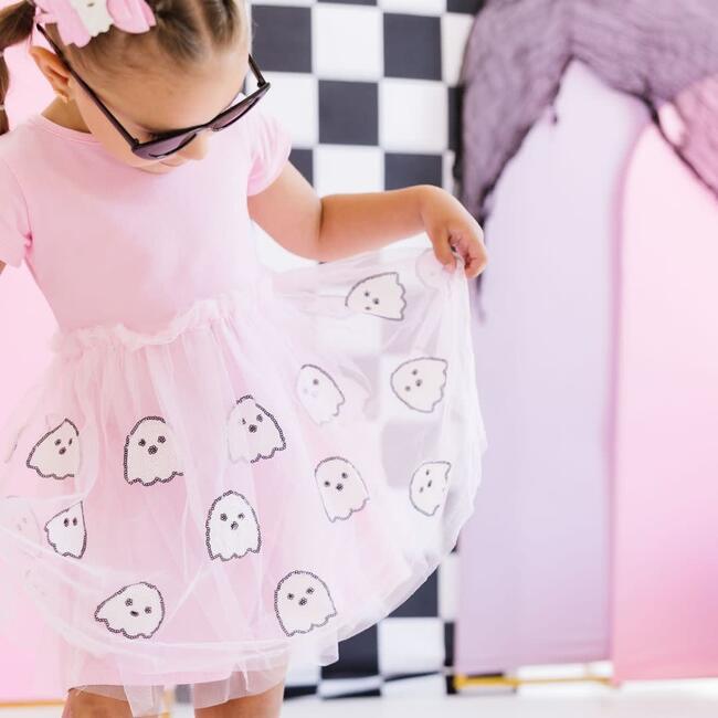 Ghost Sequin Halloween Short Sleeve Tutu Dress, Pink - Dresses - 3