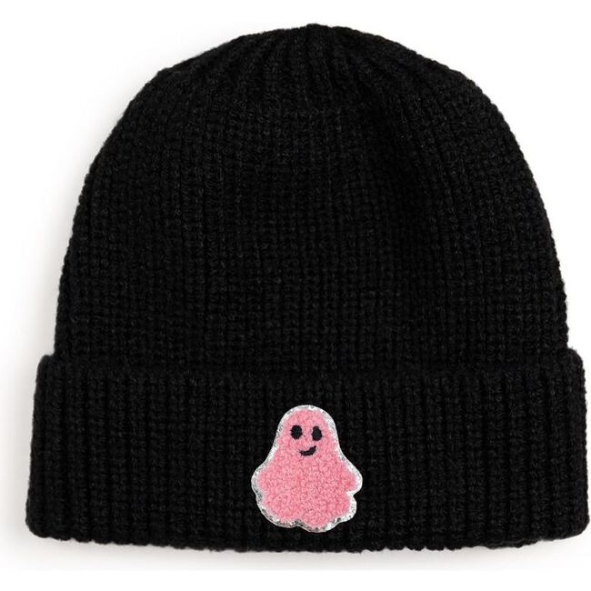 Ghost Patch Halloween Beanie, Black
