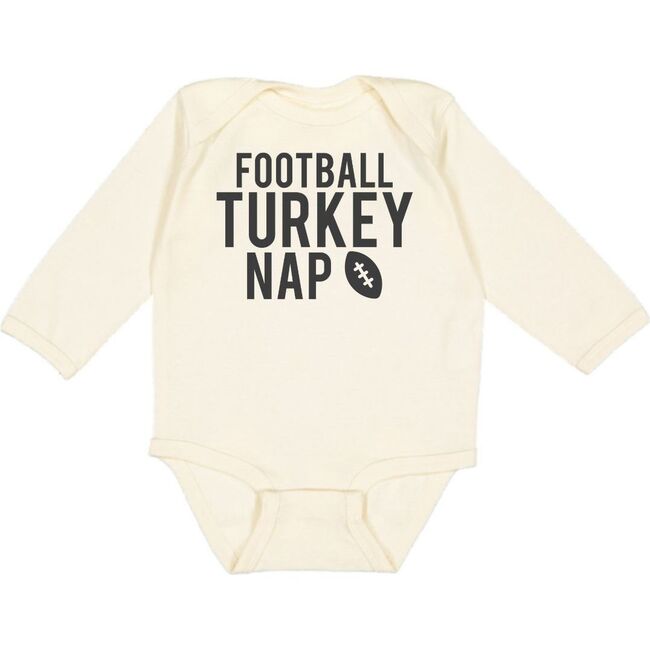 Football Turkey Nap Thanksgiving Long Sleeve Bodysuit, Natural - Onesies - 1