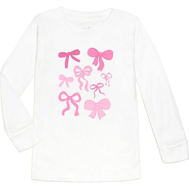 Coquette Bow Doodle Long Sleeve Shirt, White