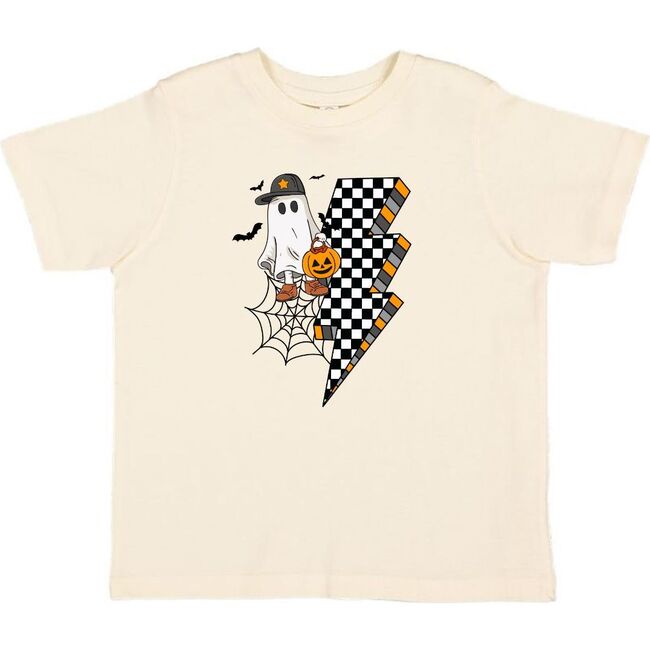 Checker Ghost Halloween Short Sleeve T-Shirt, Natural - T-Shirts - 1
