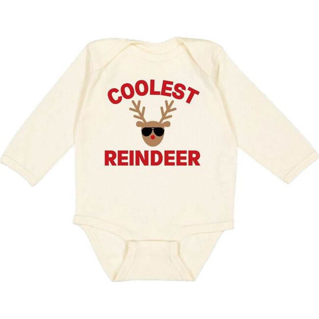 Coolest Reindeer Christmas Long Sleeve Bodysuit, Natural
